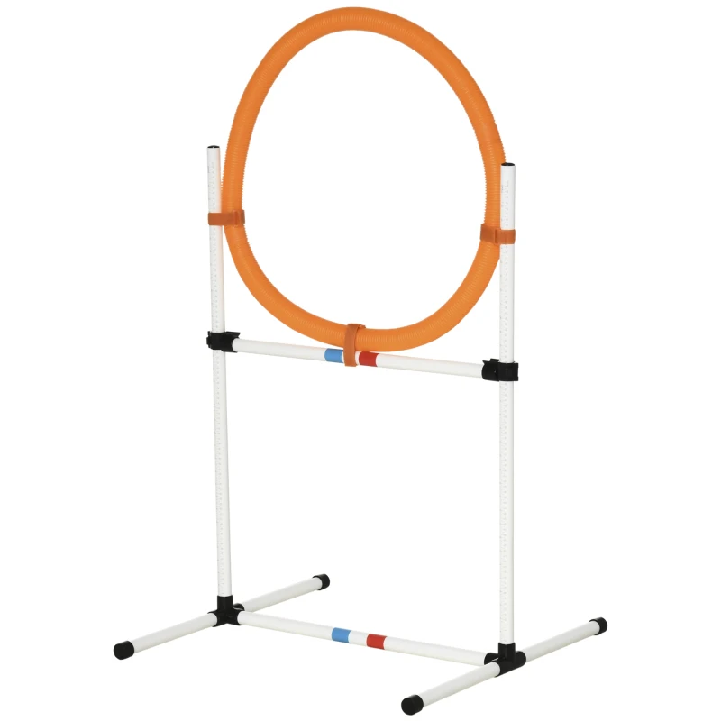 PawHut Set Agility Dog Portatile con Anello e Sbarra, Multiuso e Salvaspazio, con Borsa da Trasporto Inclusa, 74.5x66x91cm, Bianco e Arancione