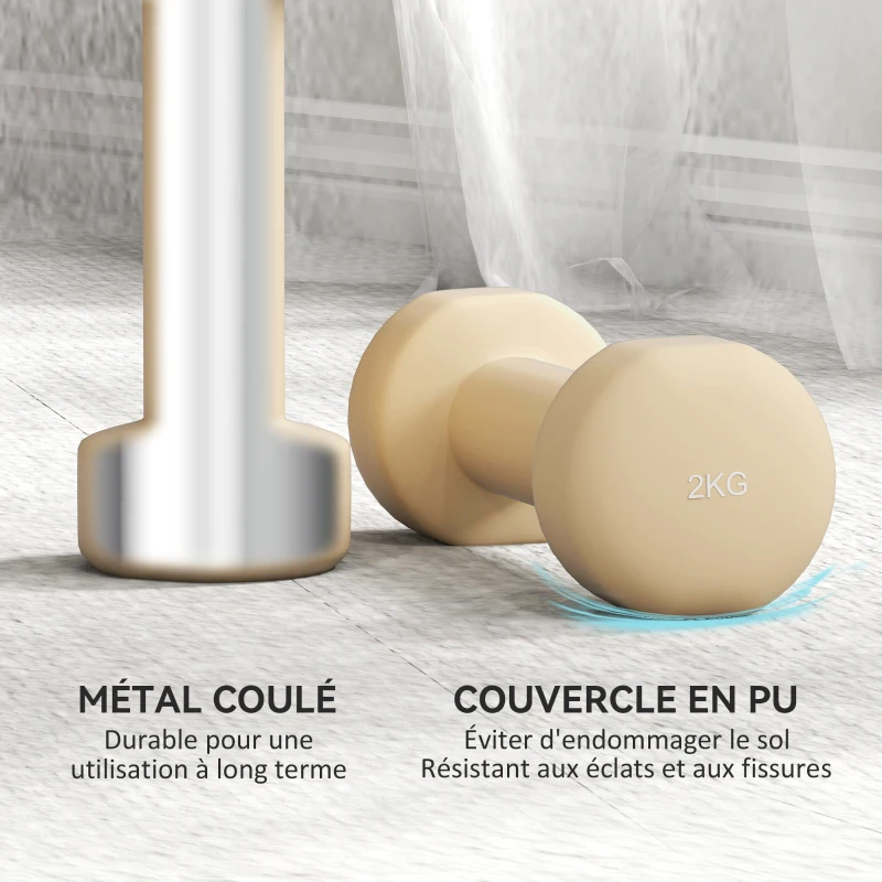 HOMCOM Ensemble d'haltères total 10 Kg - paires de 0,5/1/1,5/2 Kg avec mallette - entraînement musculaire - métal PU multicolore