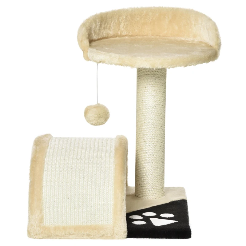 PawHut Krabboom met speelballen kattenkrabboom krabpaal sisaltouw beige