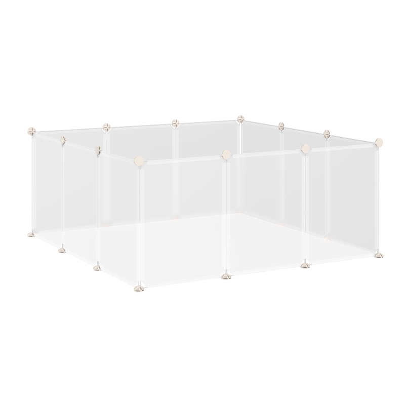 PawHut Pet Playpen DIY Small Animal Cage Open Enclosure Portable Plastic Fence 12 Panels for Hedgehog Guinea Pig White
