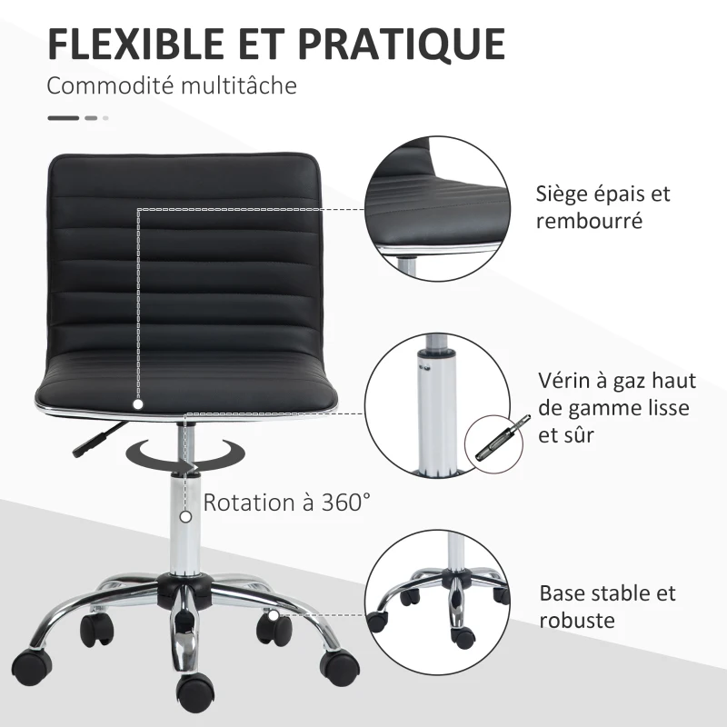 HOMCOM Chaise bureau fauteuil de bureau à roulettes pivotante hauteur réglable siège rembourrée 48 x 52 x 78-90 cm noir
