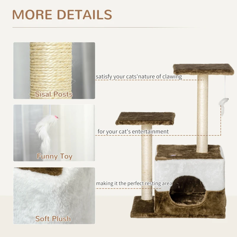 PawHut Cat Tree Tower for Indoor Cats Kitten House Scratching Posts with Condo Perch Interactive Mouse Toy, 45 x 33 x 70 cm, Brown