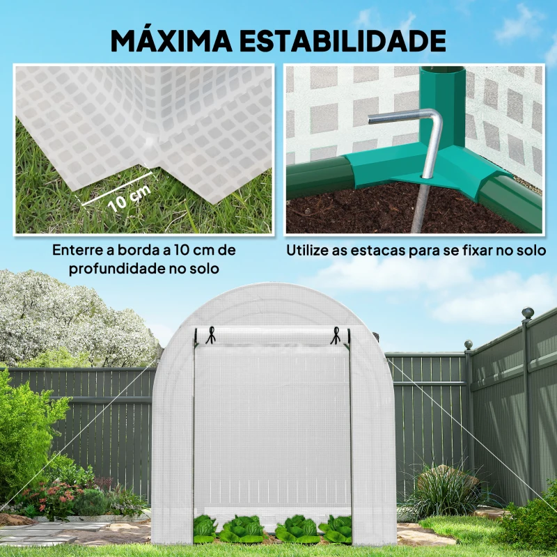 Outsunny Estufa de Jardim 180x180x200 cm Estufa Tipo Túnel Pequena com Porta Enrolável e Janela de Malha para Cultivar Plantas Flores Branco