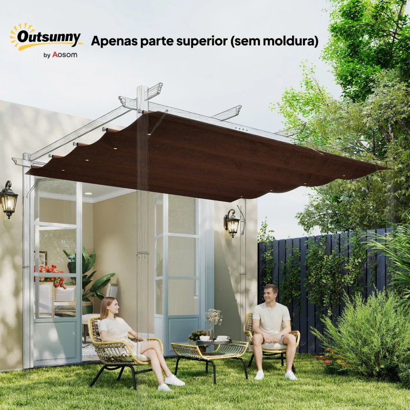 Outsunny Telhado de Reposição Retrátil 3x2,5 m para Estrutura de 3x2 m Tecido Apenas para Pérgola Jardim com 8 Orifícios Castanho