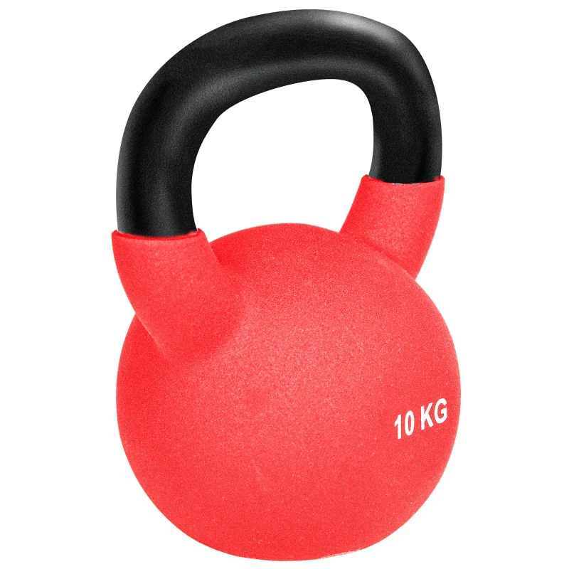 HOMCOM Kettlebell 10 kg en métal poids pour entraînements avec poignée antidérapante et fond plat 19x12x22cm rouge et noir