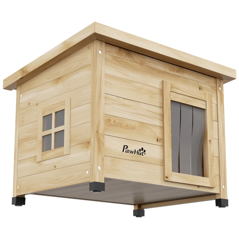 PawHut Kattenhuis Kattenhut Kattenhol, weerbestendig, Kat 6 kg, 57 cm x 45 cm x 43 cm, Natuur(m-7)