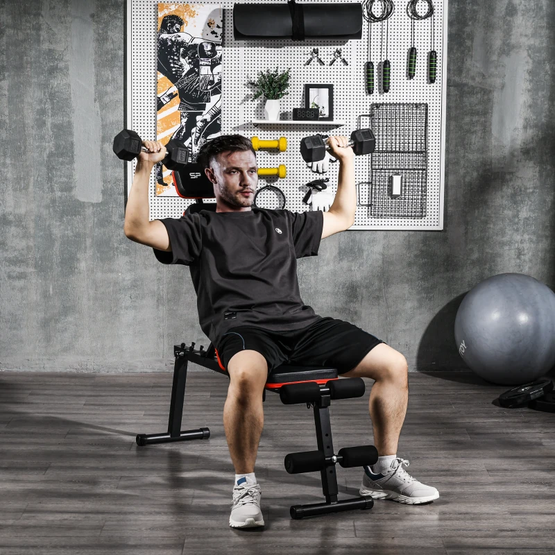 SPORTNOW Banc de musculation dossier réglable 5 niveaux banc d'haltère multifonctionnel acier revêtement synthétique noir