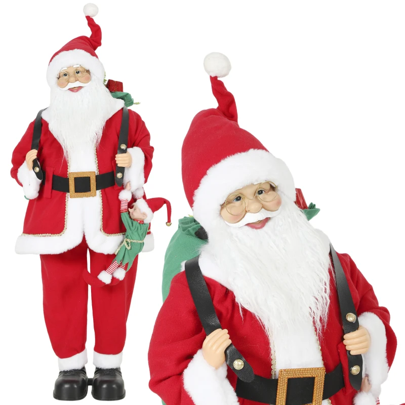 HOMCOM 4ft Singing Dancing Santa Claus, Standing Christmas Animated Santa Figure with Sack, Hanging Elf, Sound/Touch Activated