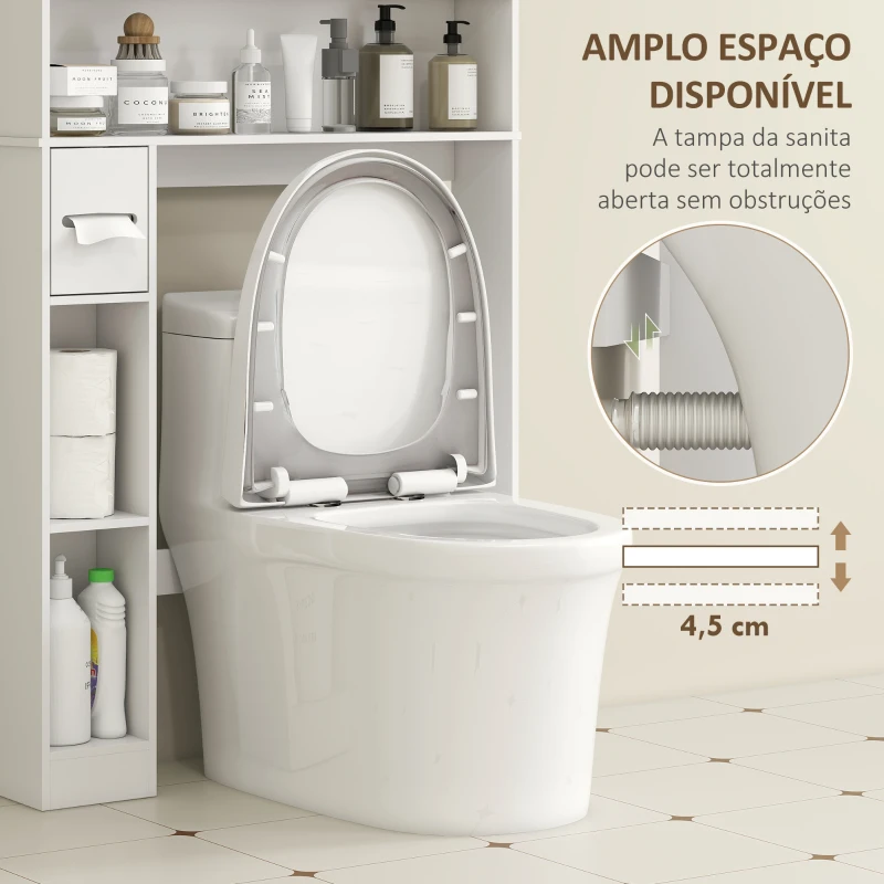HOMCOM Armário sobre Sanita com Prateleira Ajustável 2 Portas Suporte para Papel Higiênico Armário para Máquina de Lavar 80x19,5x170 cm Branco