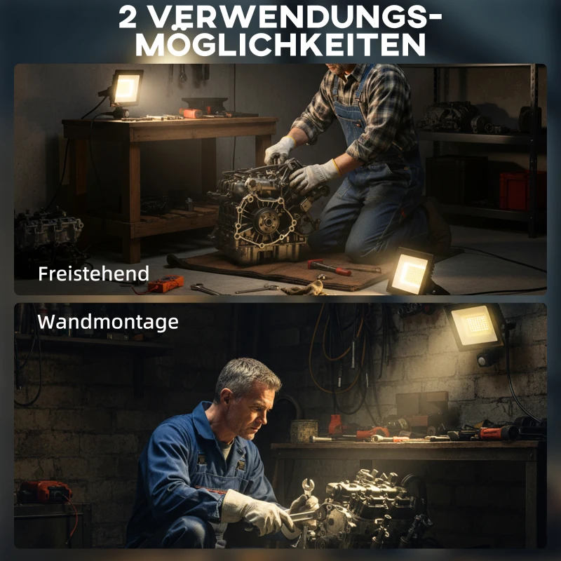 HOMCOM 50W werklamp, verstelbaar, 3 modi, Aluminium, veelzijdig inzetbaar, Zwart