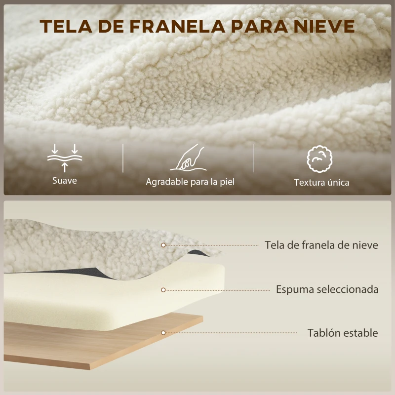HOMCOM Silla Mecedora con Cojín Lumbar Tapizada en Franela de Nieve Respaldo Alto Base de Madera Bolsillos Laterales Crema