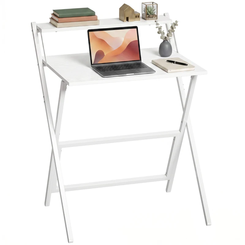 HOMCOM 70 cm Folding Computer Desk with Monitor Shelf - White