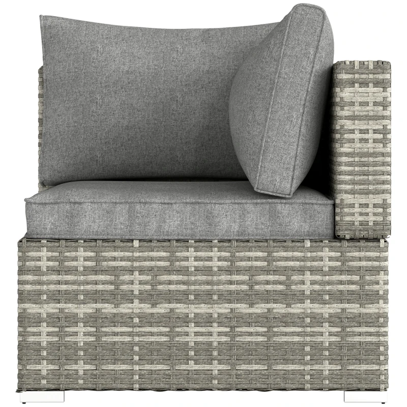 Outsunny Outdoor PE Rattan Corner Sofa, Garden Wicker Furniture Single Sofa Chair w/ Cushions, Light Grey