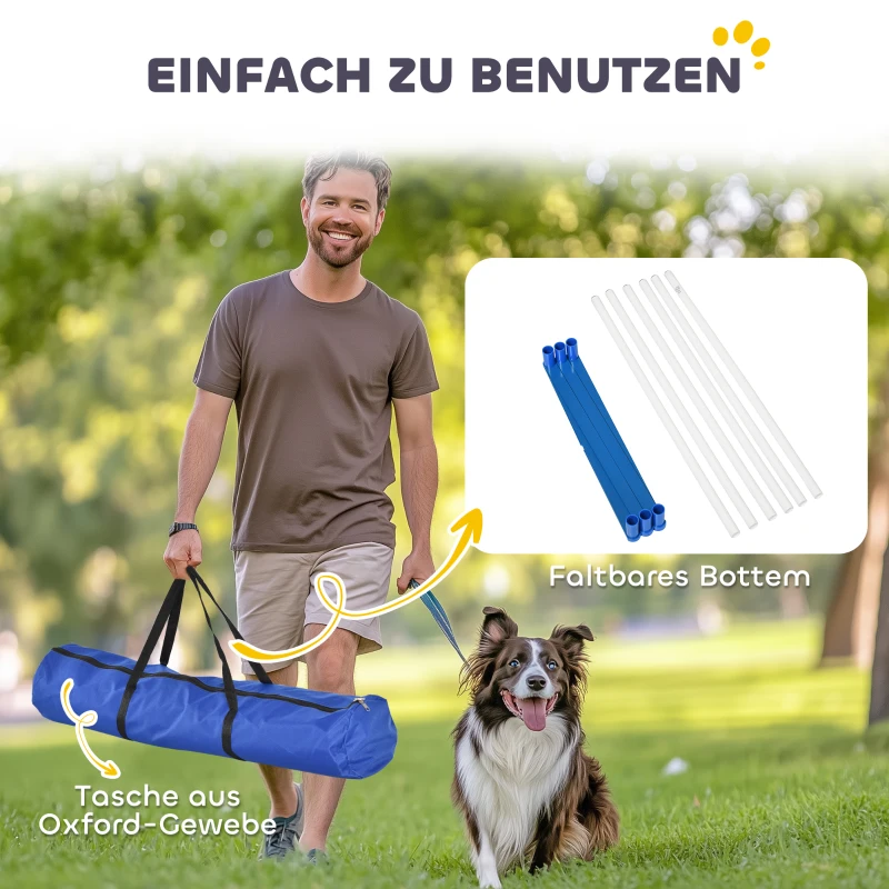 PawHut Agility Set Hunde 6-teiliges Agility-Ausrüstung für Hundetraining klappbar Steckhürdenset mit 6 Slalomstangen Tragetasche Trainingszubehör Koordinationstraining Agilityset für Spiele Training