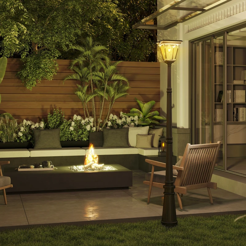 Outsunny Candeeiro Solar de Jardim com Luzes LED Acendimento e Apagamento Automático Sensor de Movimento 26x24x220 cm Preto