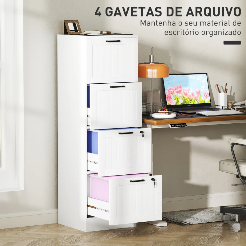 HOMCOM Arquivador para Escritório com 2 Gavetas para Escritório com Fechaduras Gavetas Suspensas para A440x40x131 cm Branco