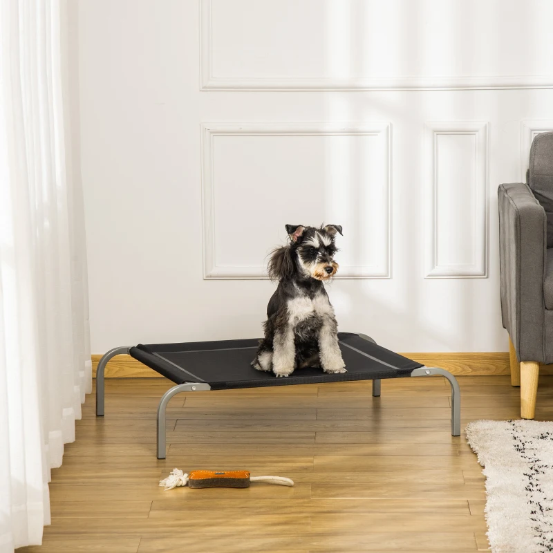 PawHut Lettino per Cani Rialzato con Seduta Traspirante, in Metallo e Tessuto, 90x65x20 cm, Nero e Argento