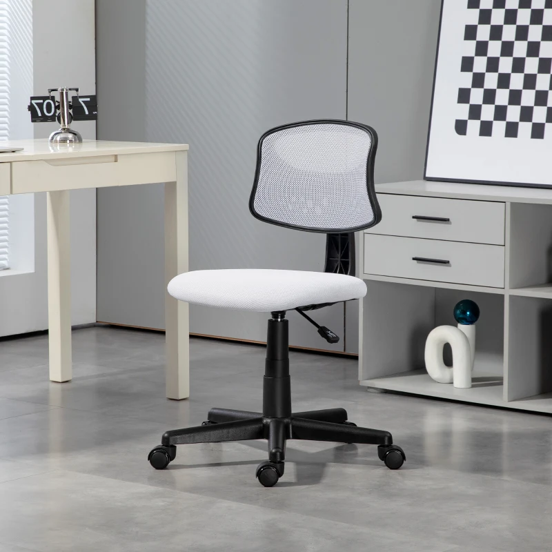 HOMCOM Cadeira de Escritório sem Apoio para os Braços com Encosto de Malha Respirável Altura Ajustável 43x48x78-88 cm Branco