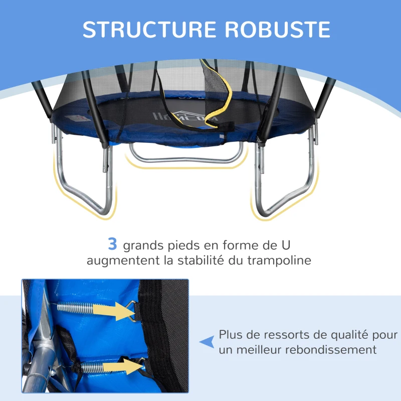 HOMCOM Trampoline Ø 183 cm avec filet de sécurité et revêtement antirouille galvanisé usage extérieur bleu et noir