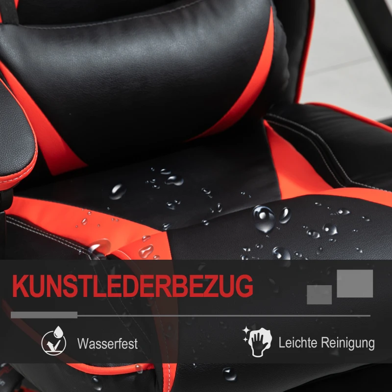 Vinsetto Bürostuhl Schreibtischstuhl mit Kopfkissen Fußstütze Drehstuhl Liegestuhl höhenverstellbar Kunstleder Nylon Schwarz+Rot 67 x 69 x 115-123 cm