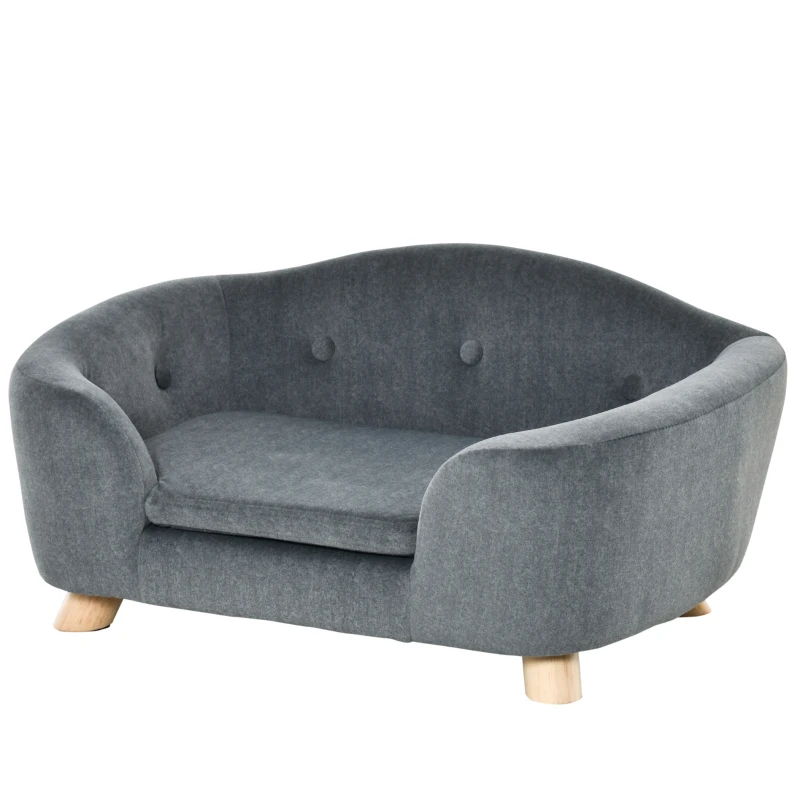 PawHut Dog Sofa Bed Pet Chair Couch with Water Resistant Fabric, Kitten Lounge with Soft Cushion, Wooden Frame for Mini Size Dogs - Grey