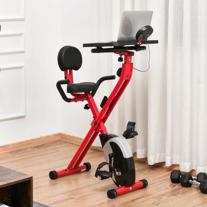 HOMCOM Heimtrainer, 8 Widerstandsstufen, höhenverstellbar, LCD-Monitor, 107 cm x 53 cm x 22 cm, Rot + Schwarz + Weiß