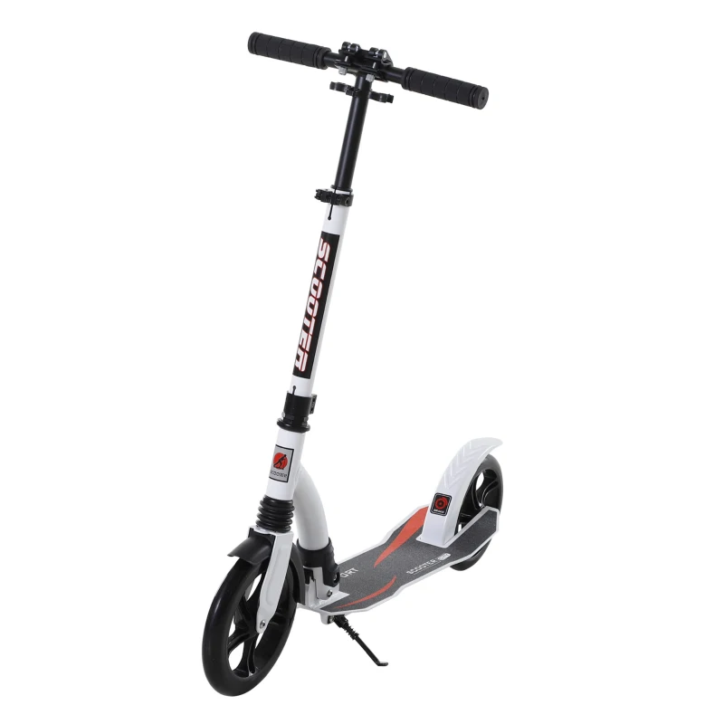 HOMCOM Kinderstep, step met schokdemping, step, opklapbaar en in hoogte verstelbaar, vanaf 14 jaar, aluminium, wit, 92,5 x 37,5 x 87-101,5 cm(m-10)