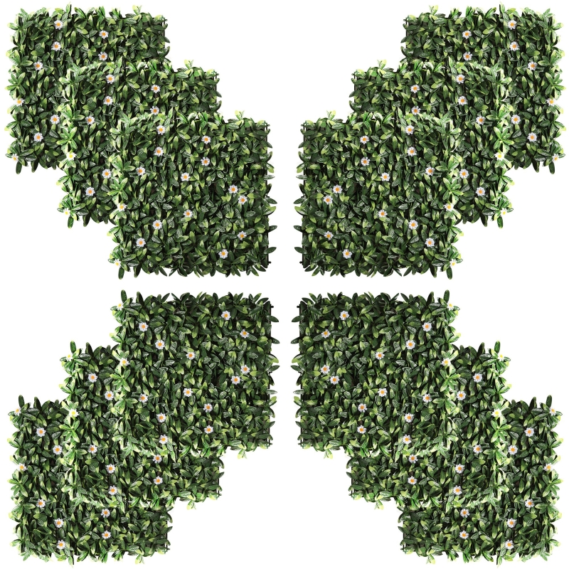 Outsunny 12 Stück künstliches Pflanzenwand Hecke 50x50 cm UV-Schutz Sichtschutz Rhododendronblätter Design Heckenpflanze für Garten Outdoor Dekor