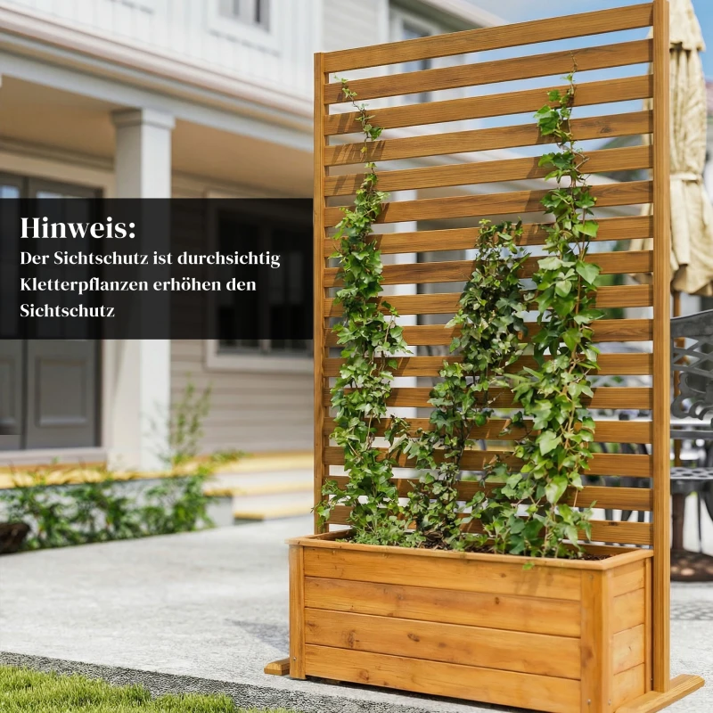 Outsunny Sichtschutz aus Holz 80 x 170 cm Raumteiler mit Standfuß Lamellen, freistehender Raumtrenner Braun
