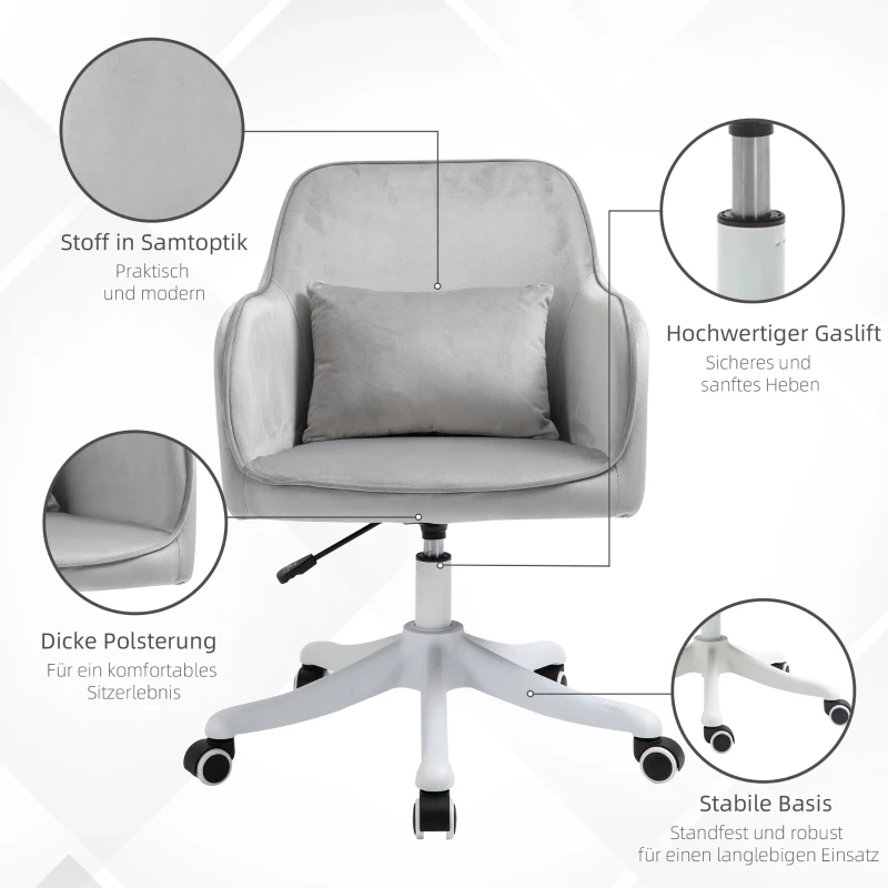 Vinsetto massage bureaustoel kantoorstoel computerstoel draaistoel werkstoel met trilfunctie armsteunen in hoogte verstelbaar fluweel grijs 55 x 65 x 79-89 cm