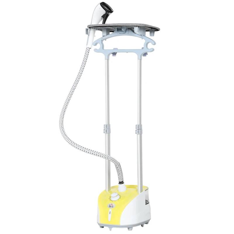 HOMCOM Ferro de Engomar a Vapor 1800W Temperatura Ajustável 11 Níveis Depósito de 2 L Aquecimento em 38s 35x25x47-118,5 cm Amarelo