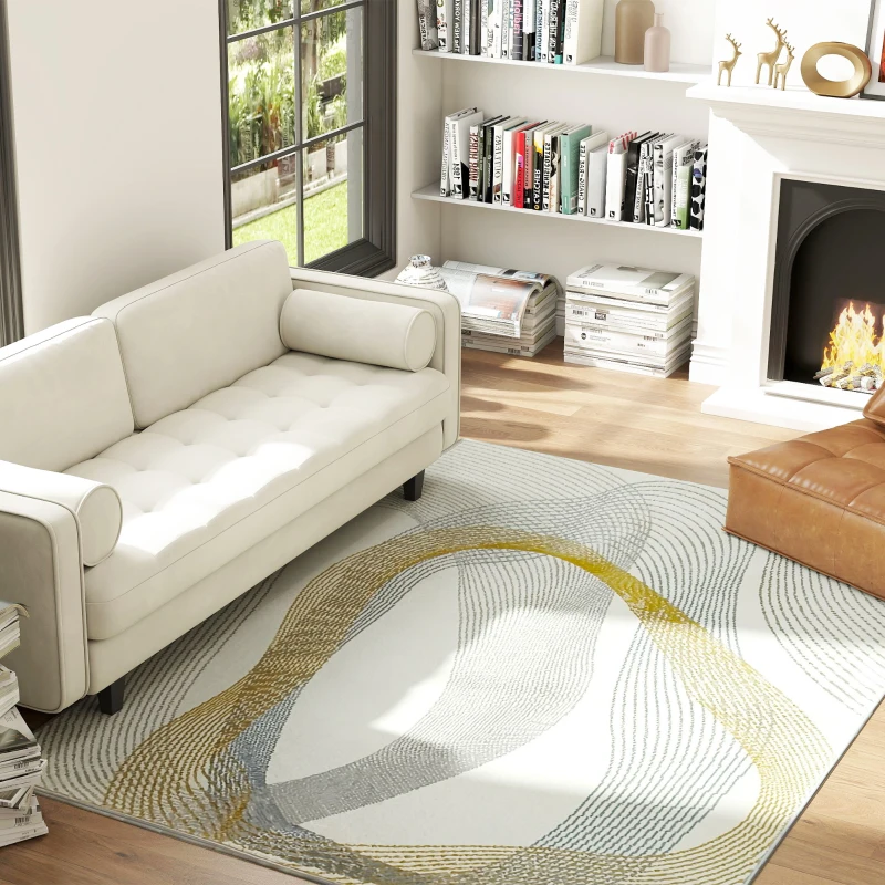 HOMCOM Modern Area Rug, Machine Washable Rug, Allergy-Friendly Floor Carpet for Living Room, Bedroom, Dining Room, Home Office, 230 x 160 cm, Cream White