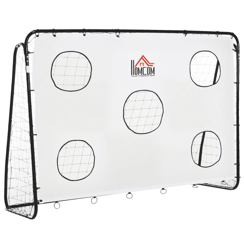 HOMCOM But de football 2 en 1 avec cible de tir, cage de foot exterieur avec 5 cible pour entraînement, 240 x 88 x 174 cm blanc