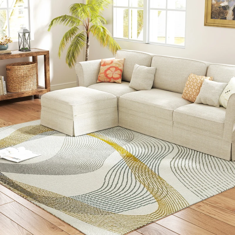 HOMCOM Modern Area Rug, Machine Washable Rug, Allergy-Friendly Floor Carpet for Living Room, Bedroom, Dining Room, Home Office, 230 x 160 cm, Cream White