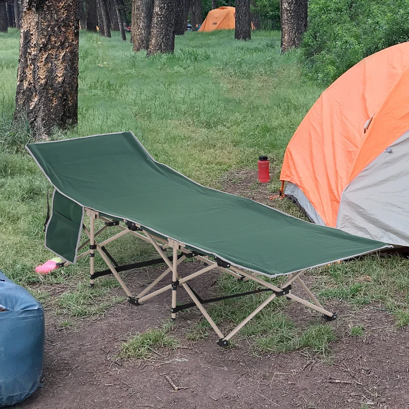 Outsunny Lit de camping pliable, lit de camp cadre en acier sac de transport charge max. 150 kg 190 x 68 x 52 cm vert