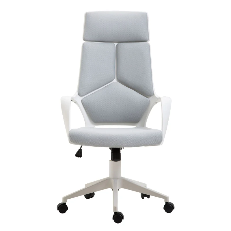 HOMCOM Cadeira de Escritório Giratória de Malha com Função de Inclinação Altura Ajustável e Encosto Alto 63x63x117-127 cm Cinza