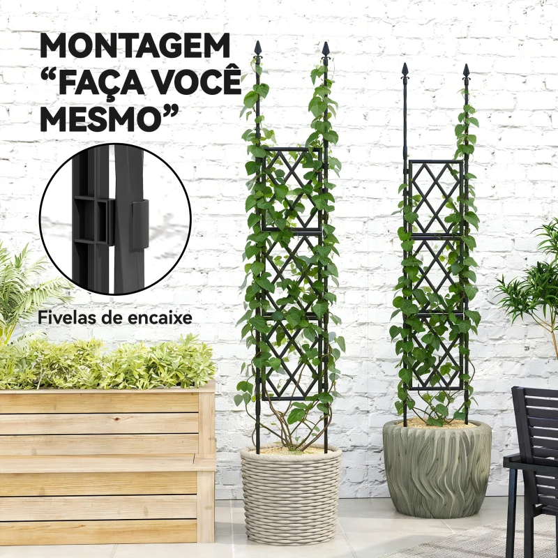 Outsunny Suporte de Jardim Dobrável para Plantas Trepadeiras com Montagem DIY e Estrutura de Aço 85x197 cm Preto