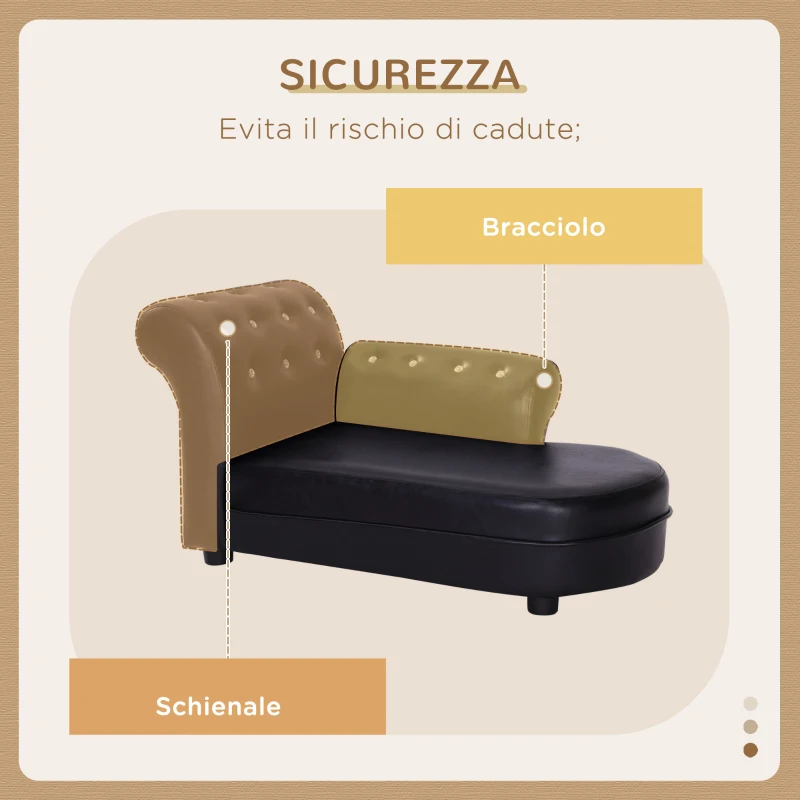 PawHut Divano Chaise Longue Elegante Imbottito Portata 10kg Animali Domestici 82.5 × 45 × 41.5cm Nero
