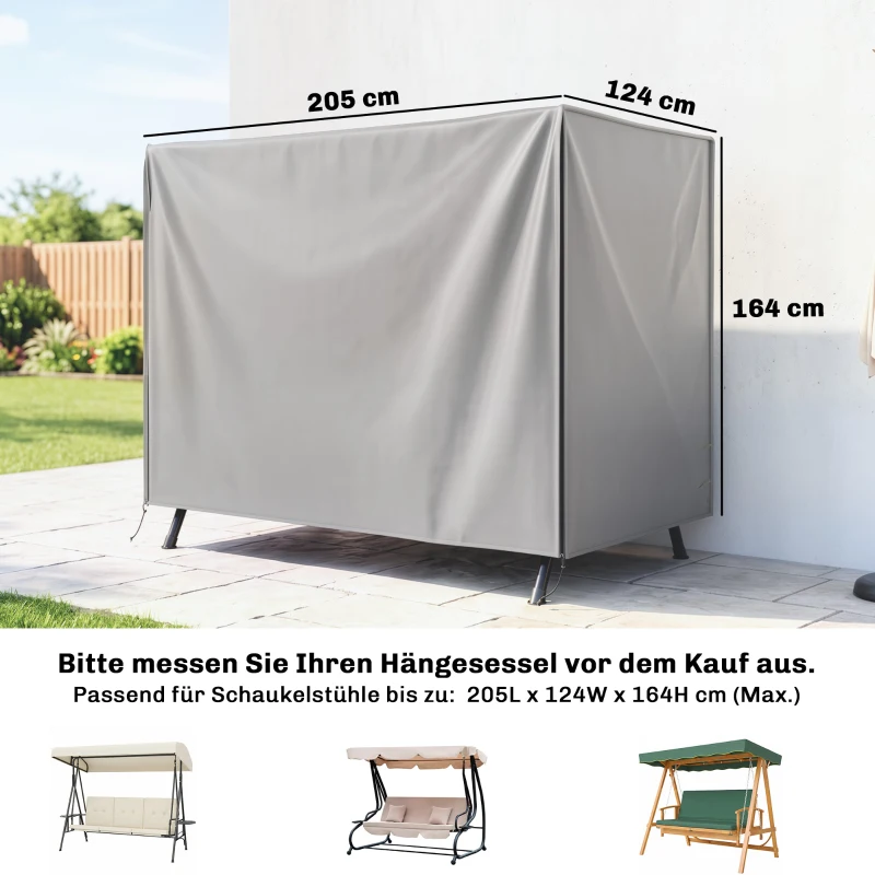 Outsunny Schutzhülle für Gartenschaukel, reißfest, wetterfest, Tex-Lock-System, 205x124x164 cm, Grau(m-3)