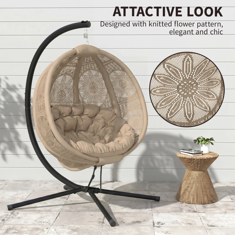 Outsunny Round Egg Basket Chair, with Steel Stand, Sand