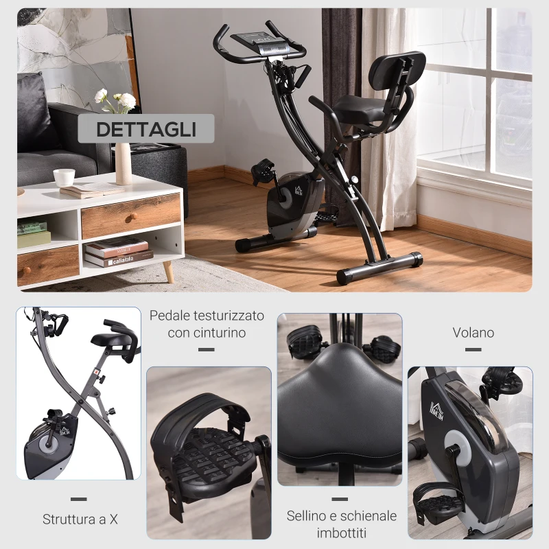 HOMCOM Cyclette Pieghevole Magnetica con 8 Livelli di Resistenza, Monitor LCD e Altezza Regolabile, 100x54x109cm, Grigio e Nero