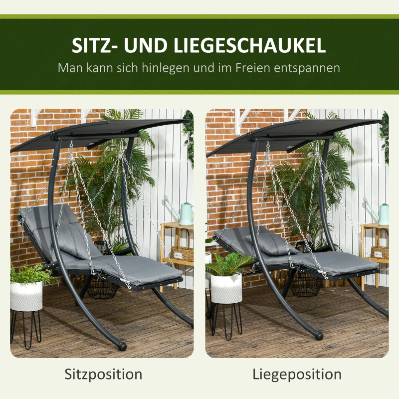 Outsunny schommelbank, tuinschommel met kussen, verstelbare zonnekap