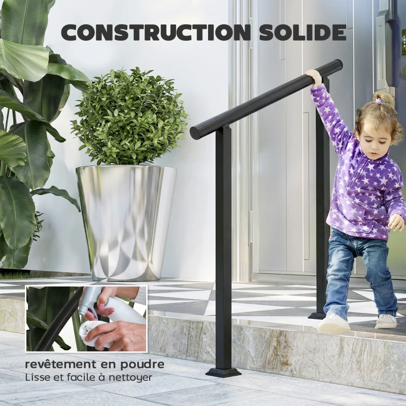 Outsunny Rampe d'Escalier Extérieure pour 1 à 3 Marches, Main Courante Escalier en Métal avec Kit d'Installation, Noir