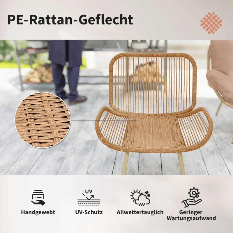 Outsunny Gartenmöbel Set 4-teilig Polyrattan Lounge-Set mit Zweisitzer 2 Sessel Tisch Tiefem Sitz Dicke Kissen