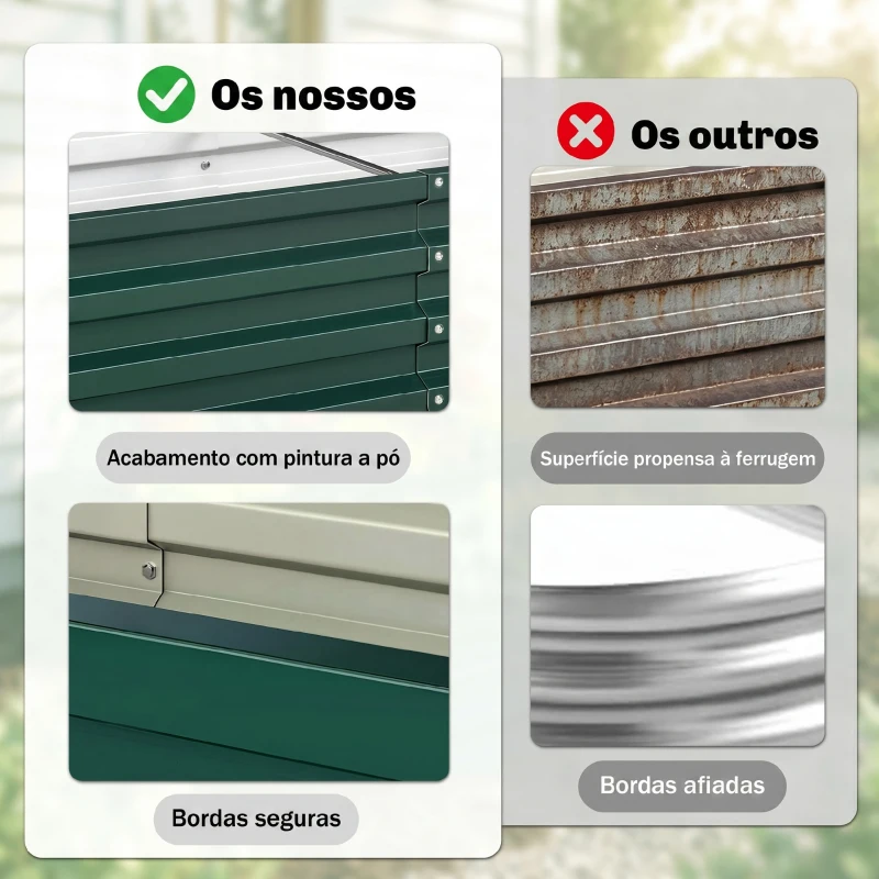 Outsunny Caixa de Plantio de Aço Galvanizado para Cultivar Plantas Flores Floreira Exterior Retangular com Fundo Aberto 120x60x30,5 cm Verde
