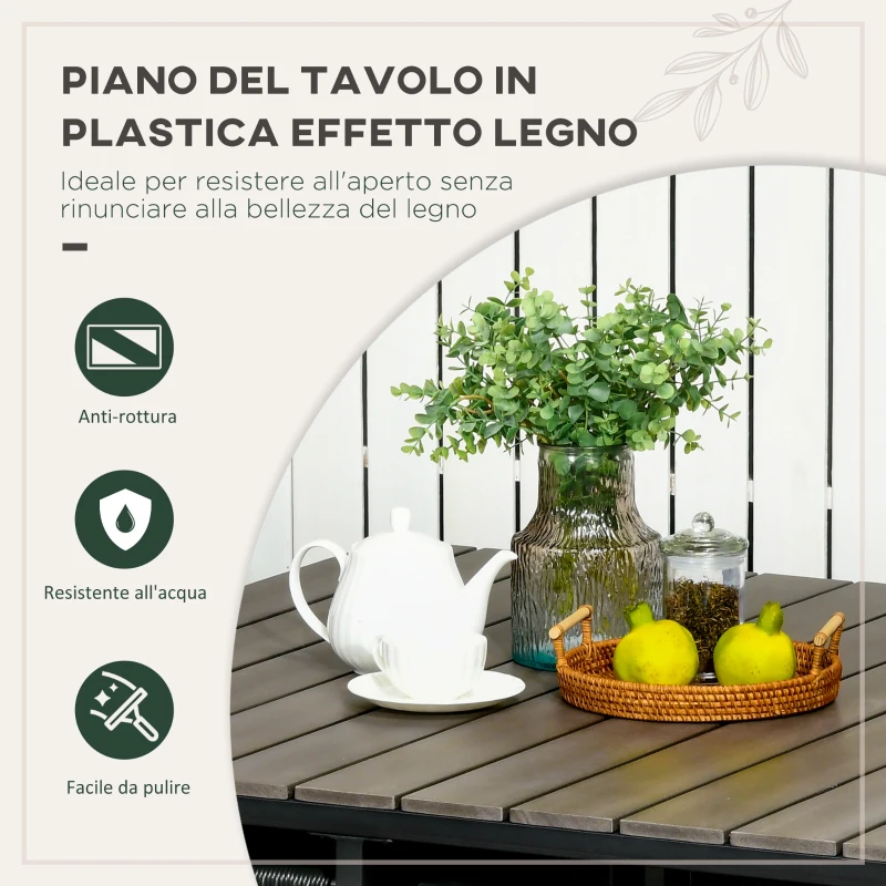 Outsunny Set da Giardino 5 Pezzi in Rattan PE e Acciaio, 4 Sedie da Esterno con Cuscini e Tavolo Rettangolare