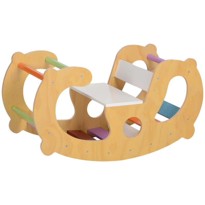 AIYAPLAY 2-in-1 klimrek met schommelstoel, houten klimboog om te schommelen en klimmen, klimspeelgoed, voor kinderen 1,5-4 jaar, binnen, multicolor