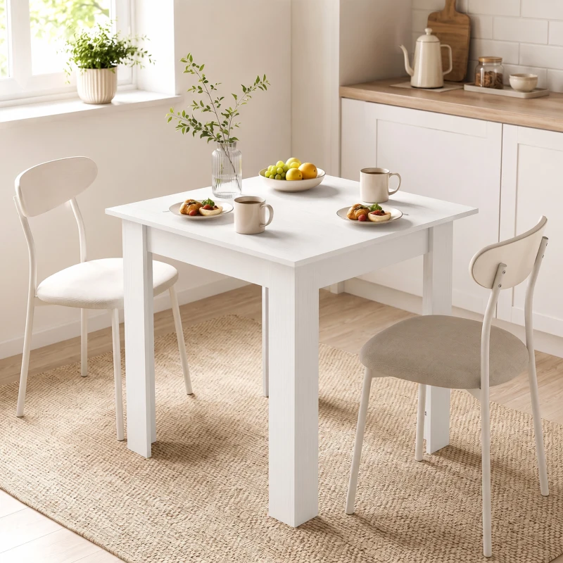 HOMCOM Square Dining Table, Modern Small Dining Table with Wood Effect, Space Saving, Non-slip Foot Pads, White