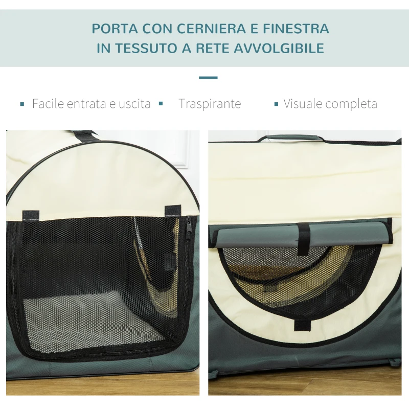 PawHut - Trasportino Cuccia da Trasporto per Cani Gatti e Animali Domestici 61x46x51cm Grigio