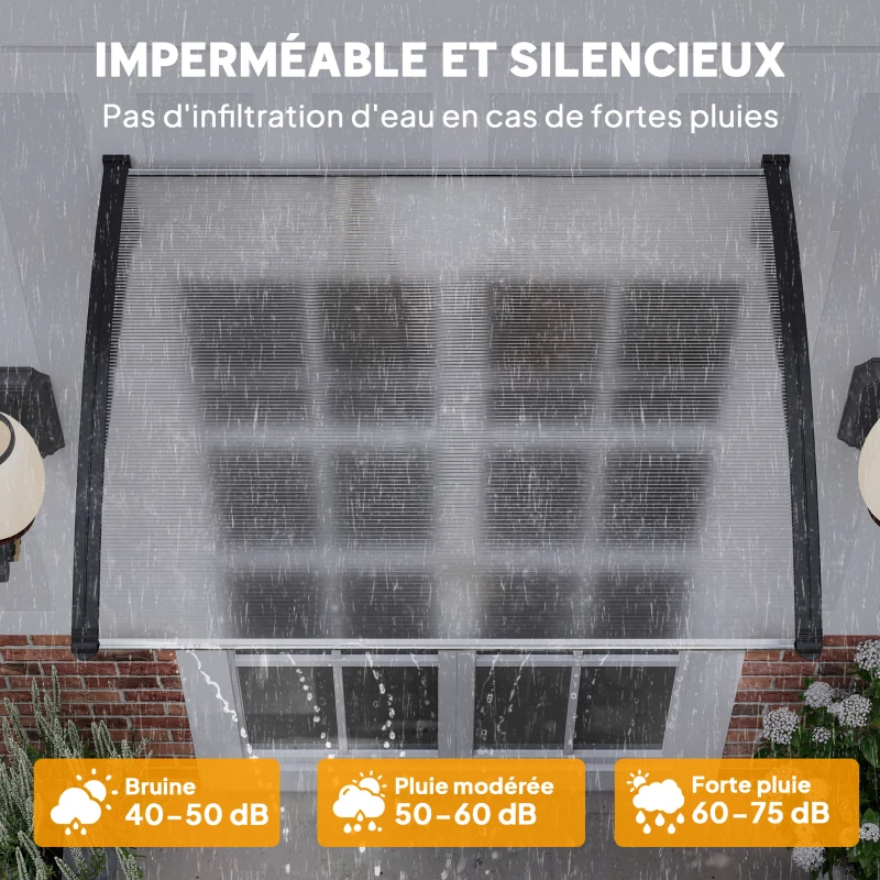 Outsunny Auvent de porte d'entrée toit marquise en polycarbonate protection contre pluie neige UV 90 x 122 cm, transparente